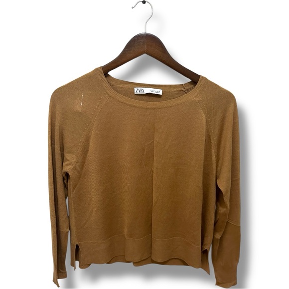 281 Zara | EUC Oversized Camel Brown Knit Sweater Long Sleeve Lightweight (Sz S) - Picture 2 of 12